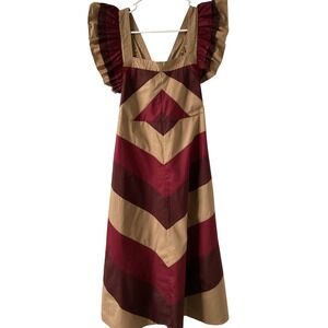 Sofie the Label Chevron Pattern Maxi Dress Ruffle Shoulder Straps, Cross-Back, M